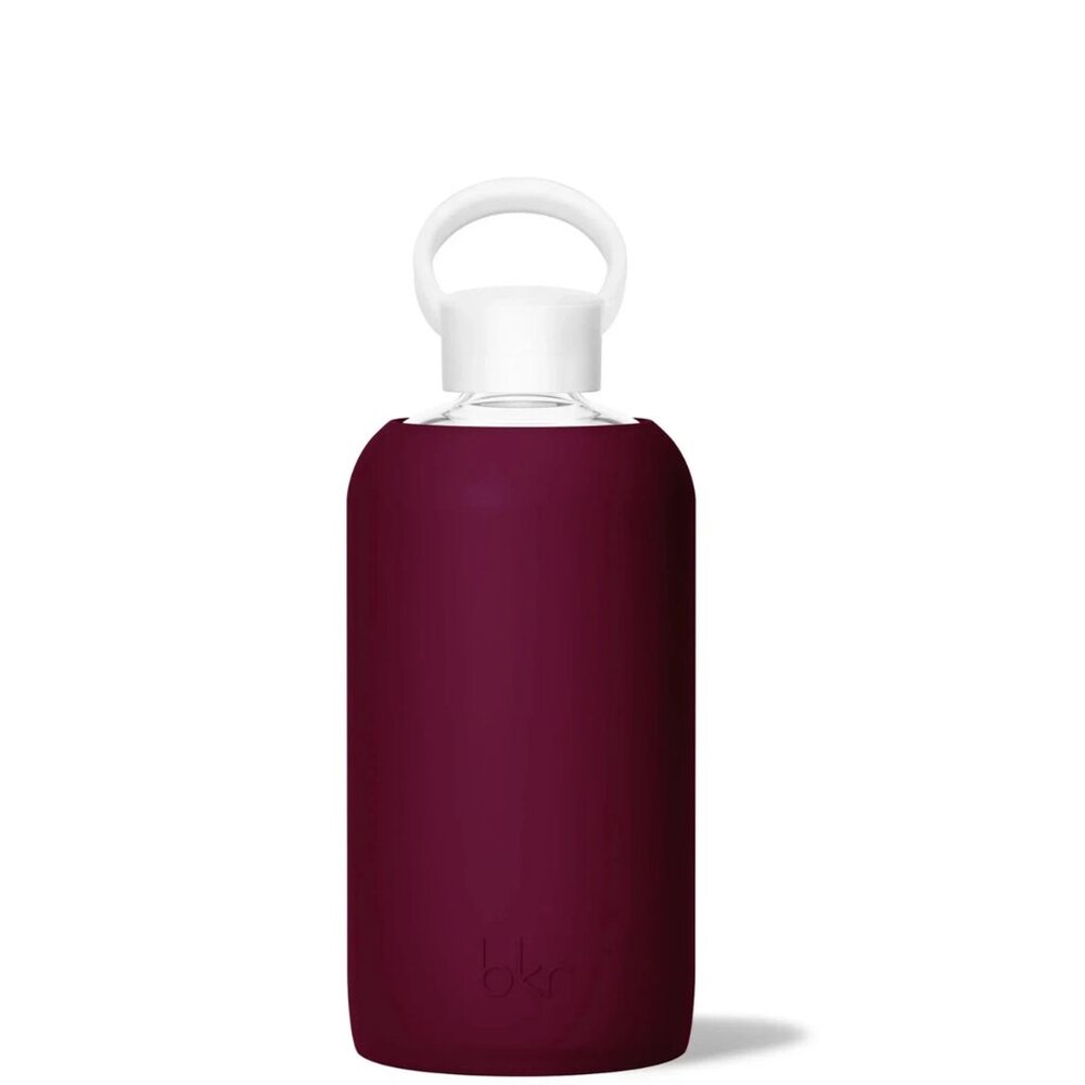 BKR Big (1L/32oz) Water Bottle in Valentina (Burgundy) Glass w/Silicone Sleeve
